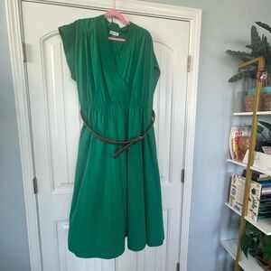 Calvin Klein Green Midi Dress with Brown Belt 18W